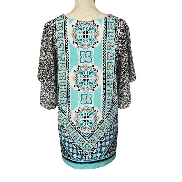 JM Collection Large Top Floral Stretch Keyhole Neck Flutter Sleeves Rhinestones - Picture 5 of 8